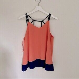 Impeccable Pig Tank Top Peach Orange Navy Blue Color Block Flowy Straps Solid